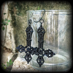 Black inverted cross earrings-Occult earrings