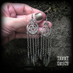 Leafy pentagram dangle earrings