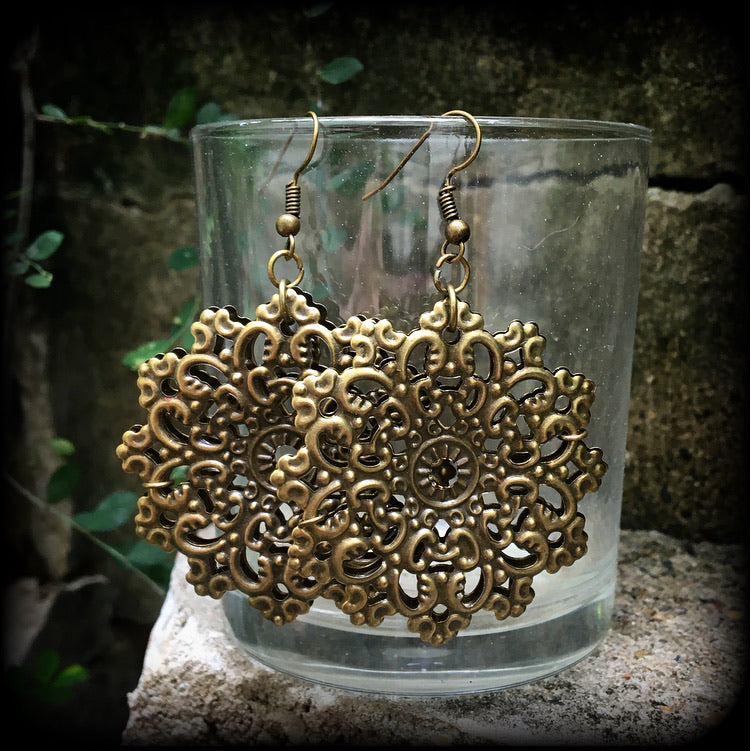 Bronze mandala earrings-Geometric earrings