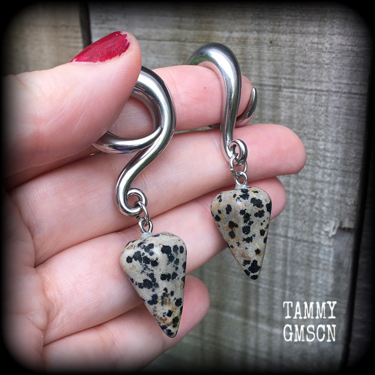 Dalmatian jasper gauged earrings-Gemstone ear weights