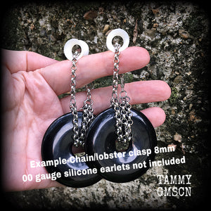 Black Obsidian earrings-Ear weights-Ear hangers