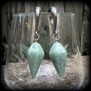 Aventurine gauged earrings-Gemstone ear wieghts