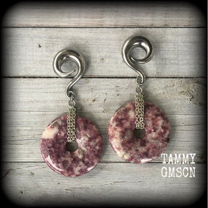 Lepidolite gauged earrings-Ear weights