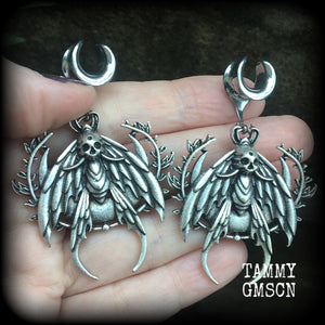 Deaths head moth gauged earrings