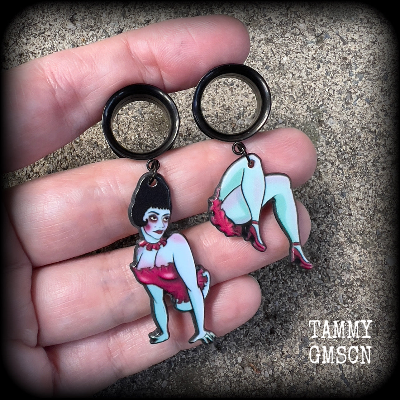 Beetlejuice earrings-Magicians assistant tunnel earrings