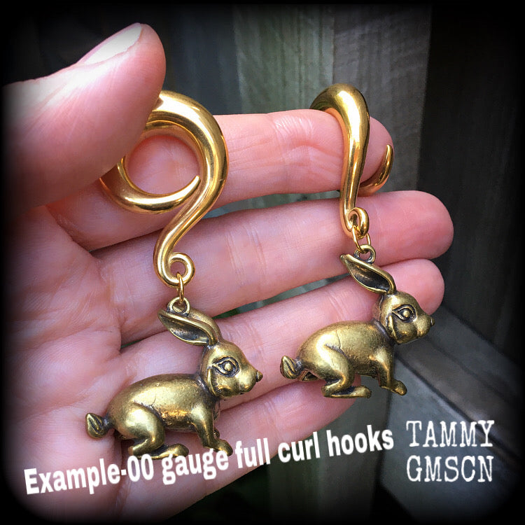 Rabbit gauged earrings-Brass ear weights