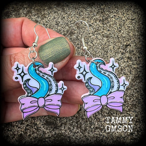 Pastel goth tentacle and bow earrings