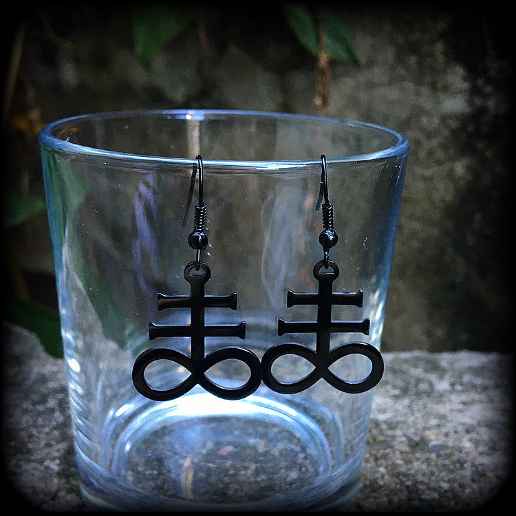 Leviathan cross earrings Brimstone earrings Sigil of Sulphur earrings  Occult earrings Church of Satan earrings Pierced ears Gauged earrings Occult jewelry Black magick Ritual jewelry Sigil jewelry Spells Dark arts