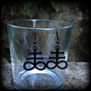 Leviathan cross earrings Brimstone earrings Sigil of Sulphur earrings  Occult earrings Church of Satan earrings Pierced ears Gauged earrings Occult jewelry Black magick Ritual jewelry Sigil jewelry Spells Dark arts