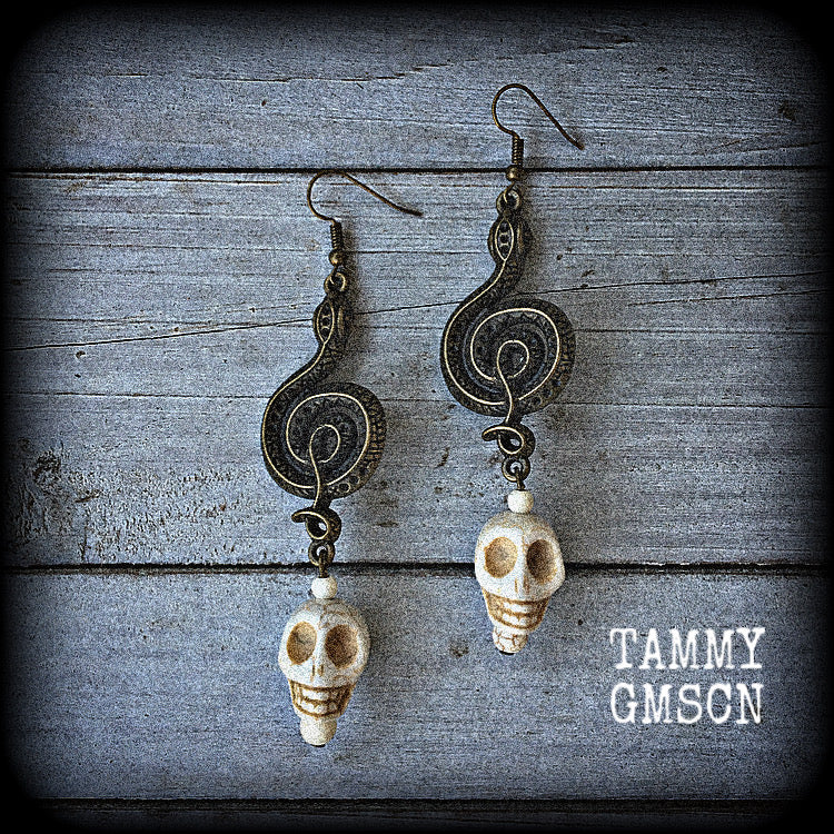 Serpent and skull earrings-Damballah jewelry