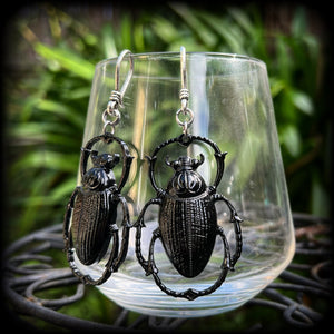 Scarab beetle earrings-Insect ear hangers