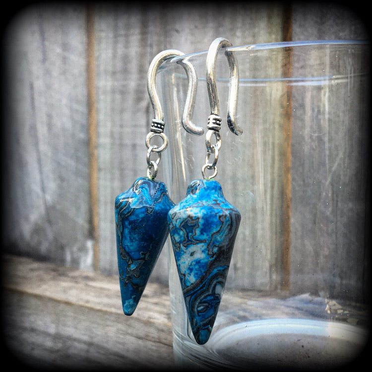 Blue lace agate earrings-Gemstone earrings