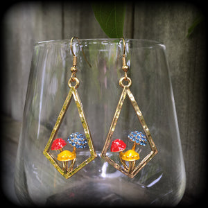 Antique gold and enamel mushroom earrings