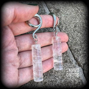 Clear quartz gauged earrings-Gemstone ear weights