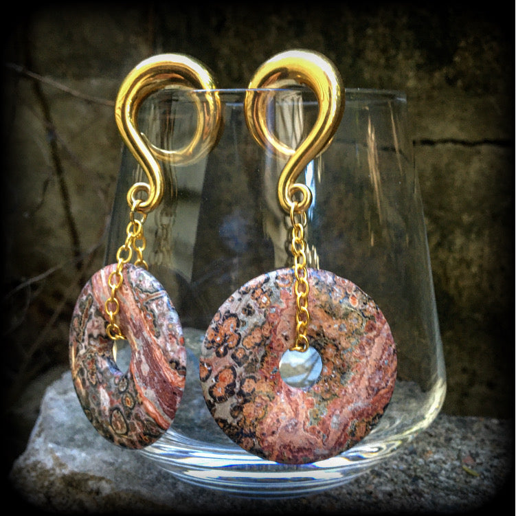 Brecciated jasper gauged earrings