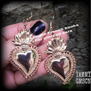 Sacred heart earrings Milagros heart earrings Los Muertos jewelry Day of the Dead jewelry Santeria jewelry Voodoo jewelry 