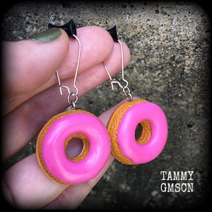 Pink iced doughnut earrings-Donut earrings