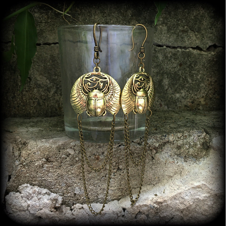 Scarab beetle earrings-Eye of Horus earrings