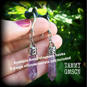 Amethyst earrings Amethyst body jewelry Gemstone earrings Gemstone ear hangers Pierced ears Stretched lobes Gauged earrings Tunnels
