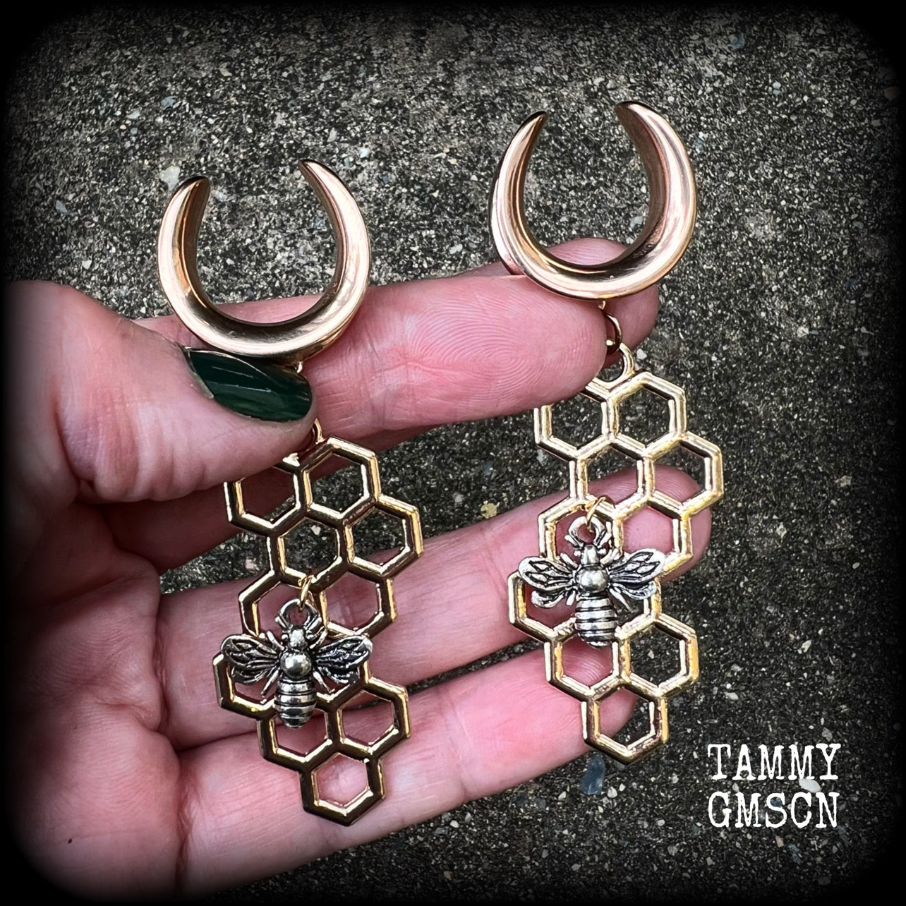 Beehive gauged earrings-Honeycomb earrings