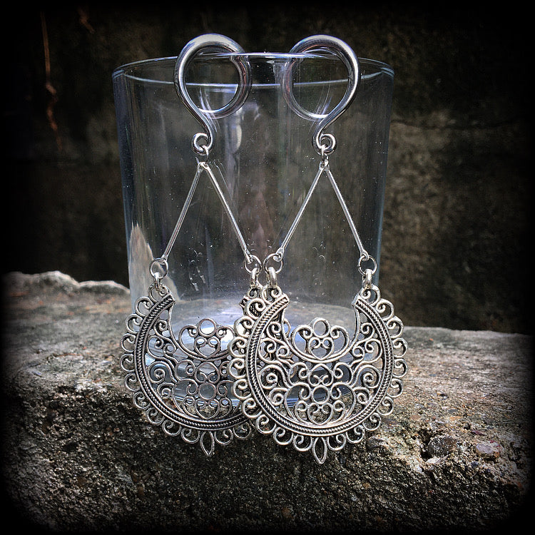 Filigree mandala gauged earrings-Aphrodite earrings