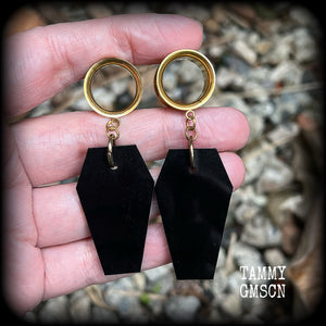 Black coffin tunnel earrings