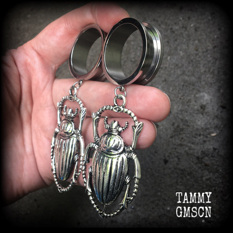 Scarab beetle tunnel earrings