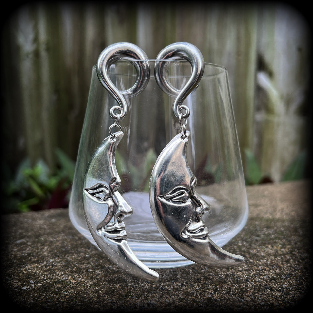 Esoteric crescent moon earrings-Gauged earrings