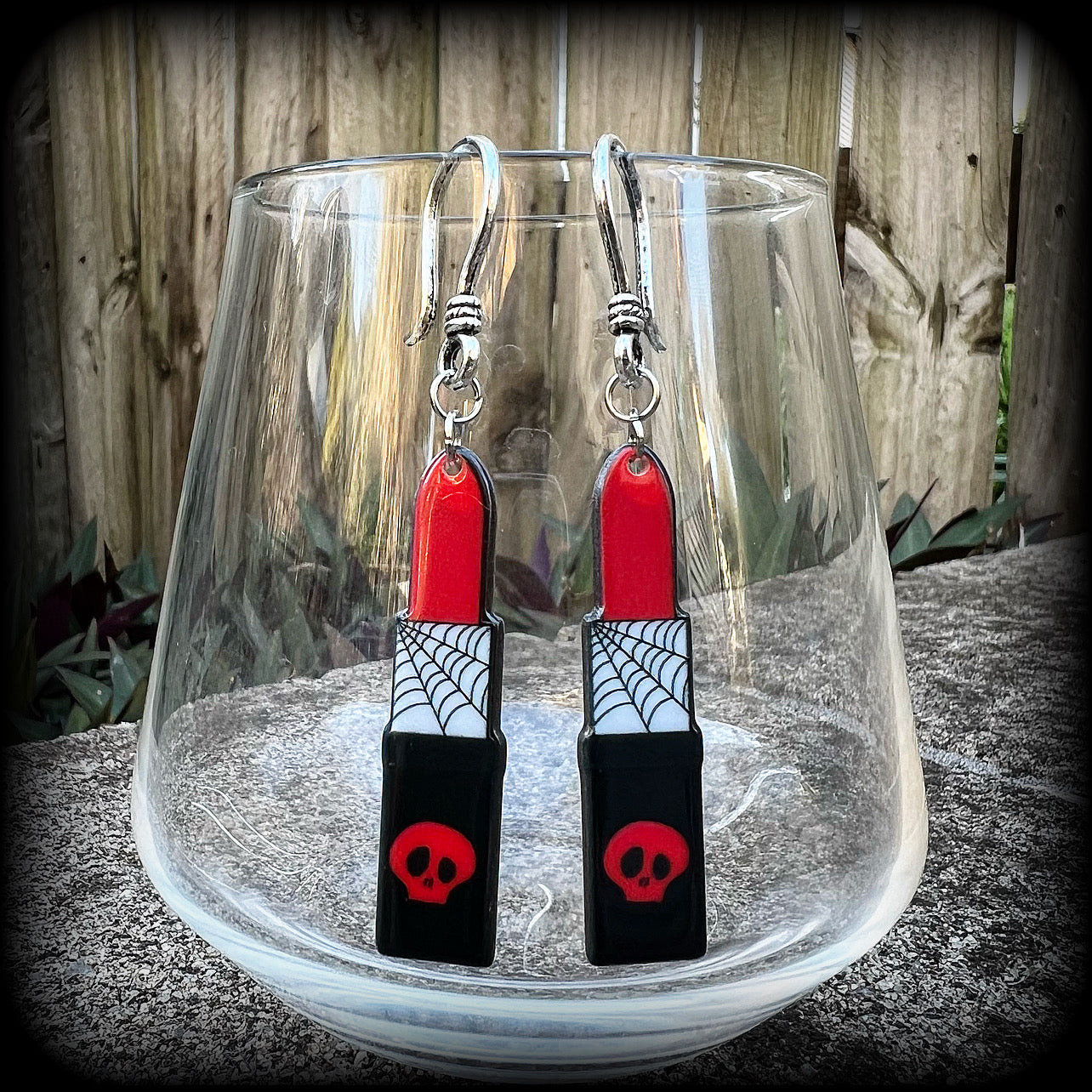 Goth lipstick earrings-Halloween earrings