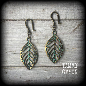 Leaf earrings-Bronze ear hangers