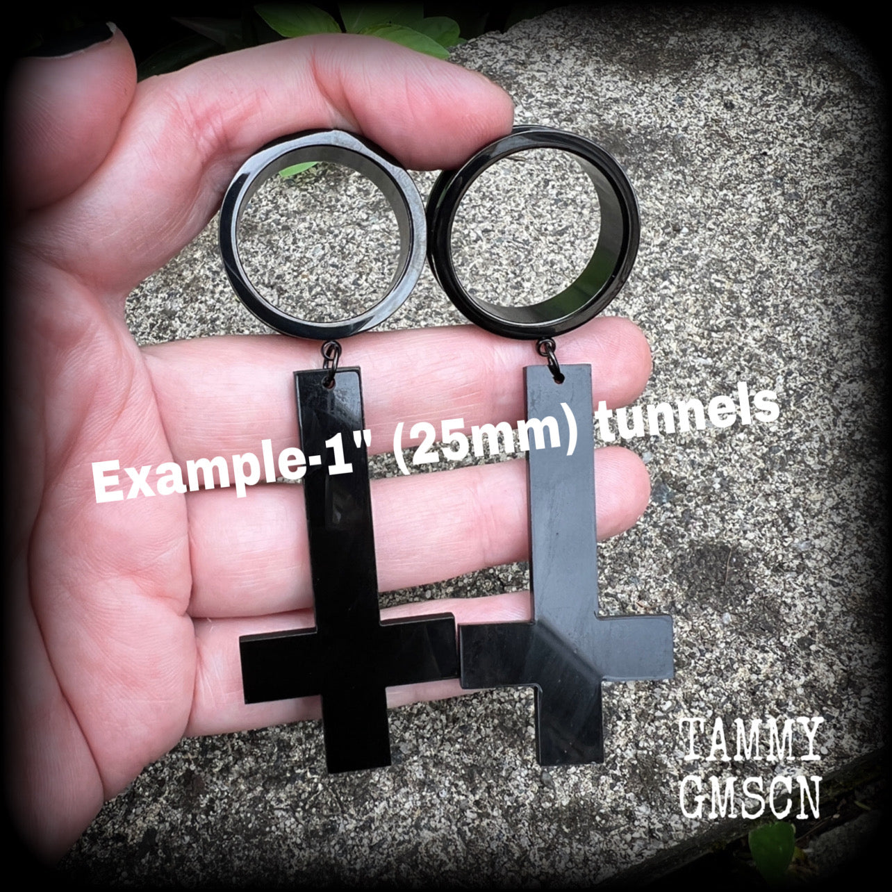 Inverted cross tunnel earrings
