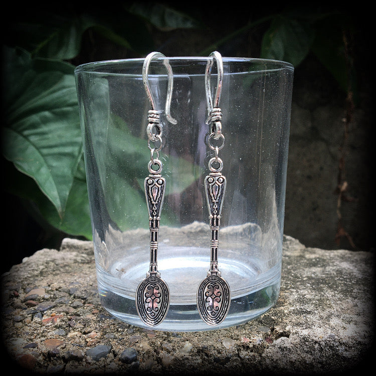 Ornate antique silver teaspoon earrings