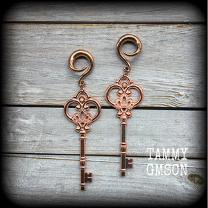 Antique key gauged earrings