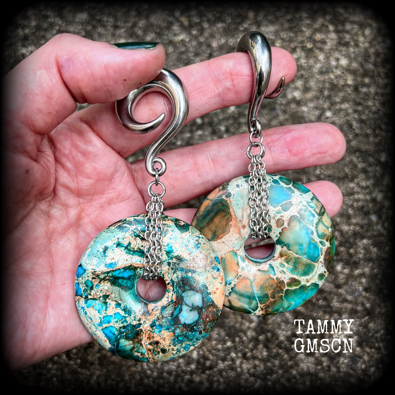 Turquoise ocean jasper ear weights-Gauged earrings