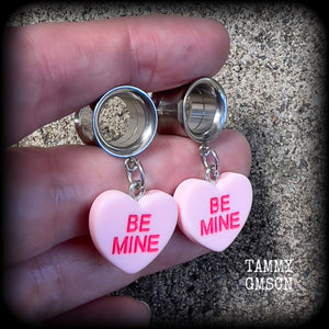 Candy hearts tunnel earrings-Tunnel dangles