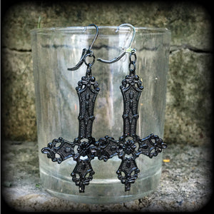 Black inverted cross earrings-Occult earrings