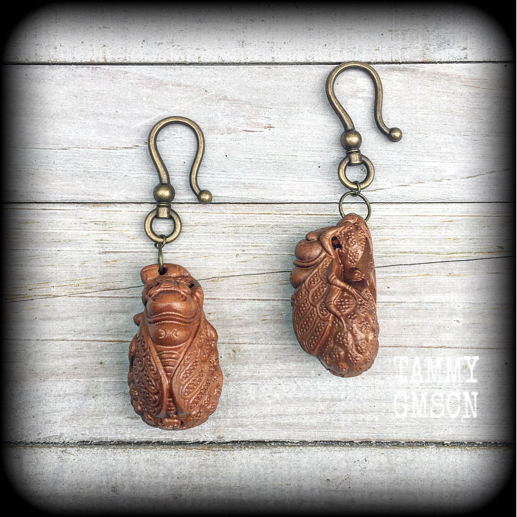 Cicada earrings-Carved wood ear hangers