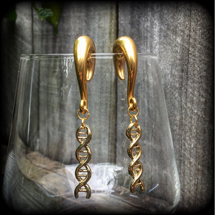 DNA strand earrings DNA helix ear hangers 0 gauge ear weights Science earrings Science ear gauges Stretched lobes Body jewelry Gauged earrings Gauged ears Stretched ears Ear gauges 6g 2g 0g 00g 1/2" 9/16" 5/8" 3/4" 7/8" 1" 1.10" 1.18"