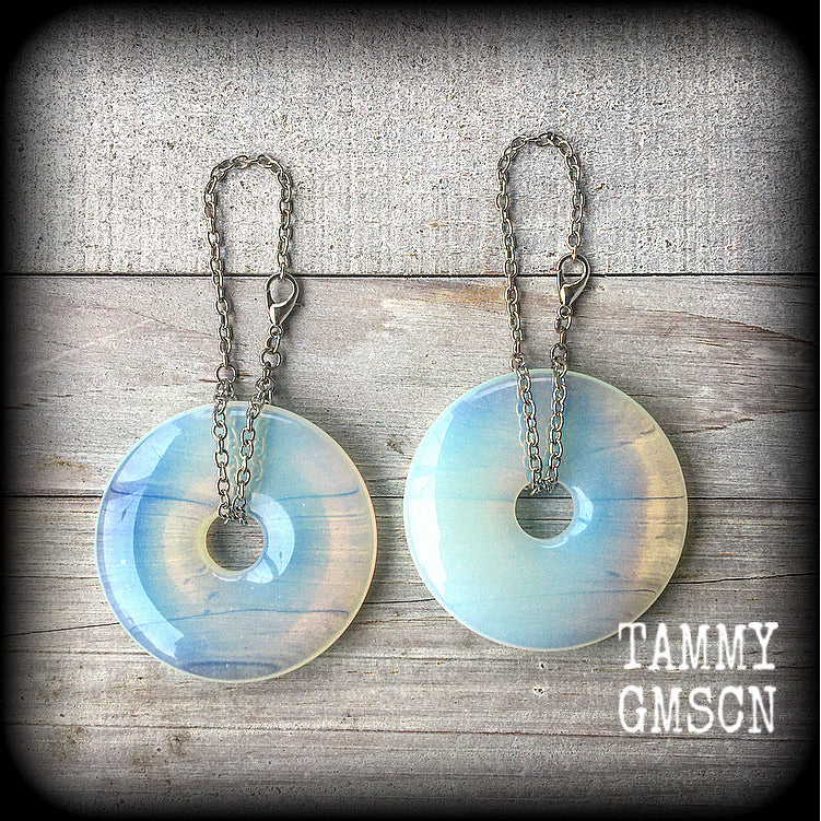 Opalite tunnel earrings-Gemstone ear weights