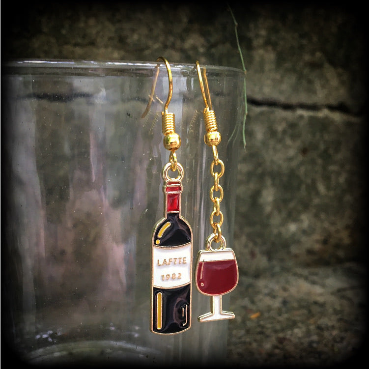 Red wine earrings-Alcohol earrings