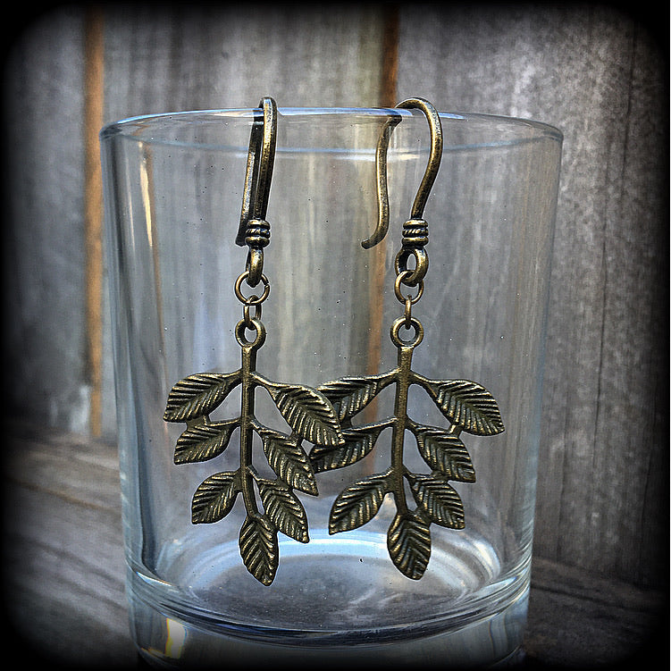 Palm frond earrings-Leafy ear hangers