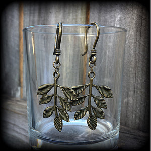 Palm frond earrings-Leafy ear hangers