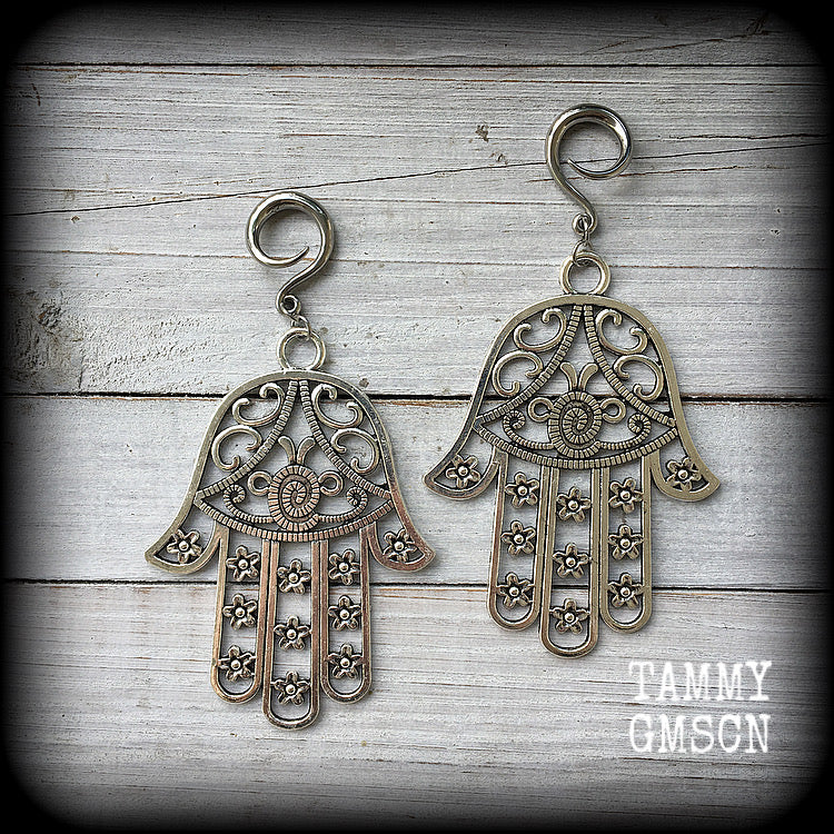 Hamsa hand gauged earrings