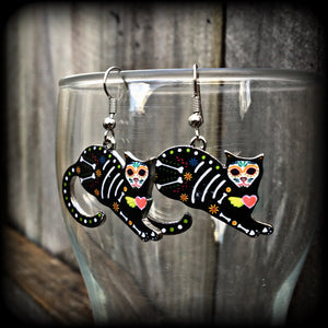 Day of the dead cat earrings-Halloween earrings