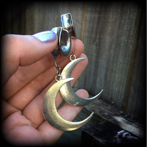 Crescent moon gauged earrings