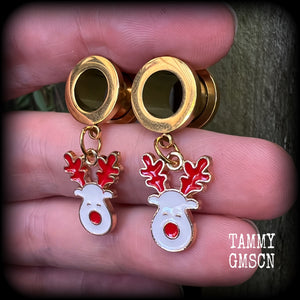 Reindeer earrings-Christmas tunnel earrings