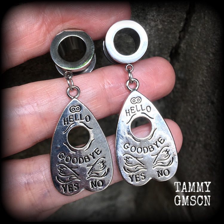 Ouija planchette tunnel earrings