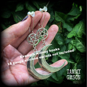 Crescent moon and pentagram earrings-Occult body jewelry