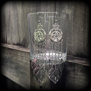 Leafy pentagram dangle earrings