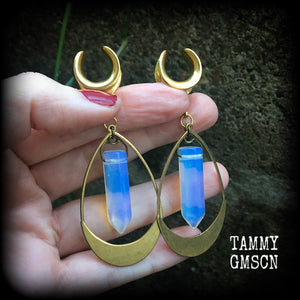 Opalite and brass gauged earrings-Cradle weights